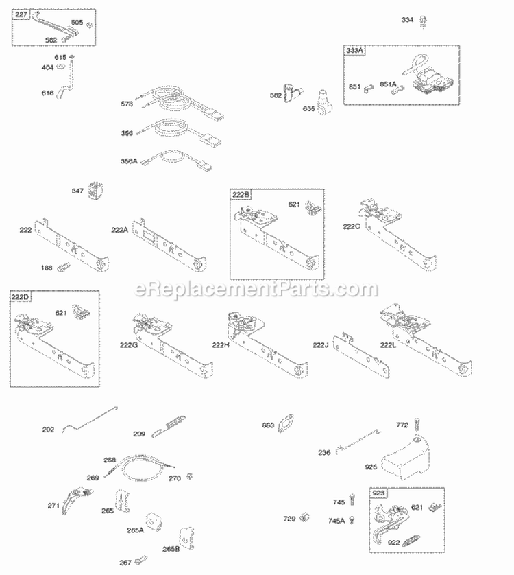 Brake Controls Governor Spring Ignition Diagram and Parts List for 10T602-0125-H1  Briggs and Stratton Engine